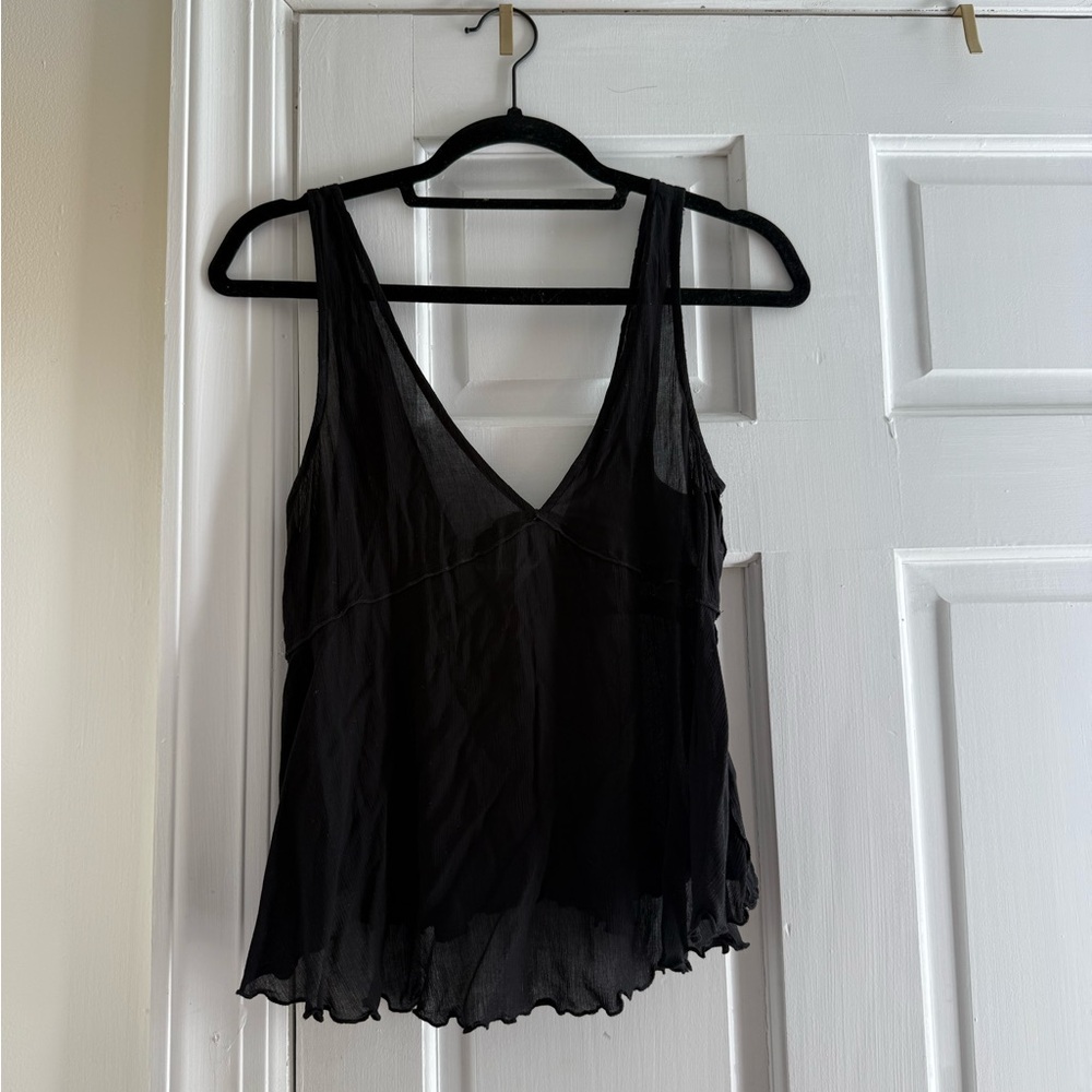 Free People Black Sheer V-Neck Camisole